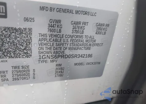 2025 Chevrolet Tahoe 4Wd Z71 из США, поврежденный, VIN 1GNS6PRD0SR342186